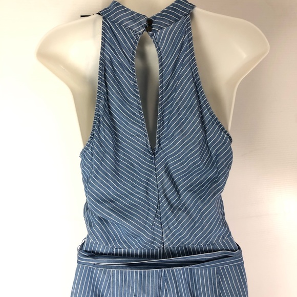 Striped Chambray Sleeveless Jumpsuit Keyhole NWT - Picture 3 of 7